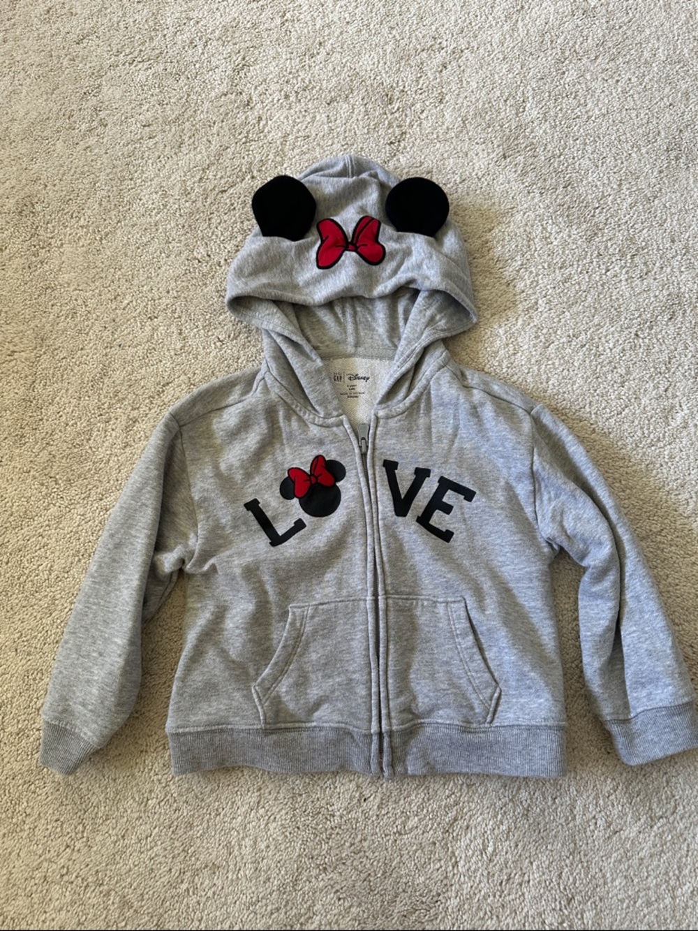 Disney Gray Kids Hooded Zip Sweatshirt with Minnie Bow and Ears